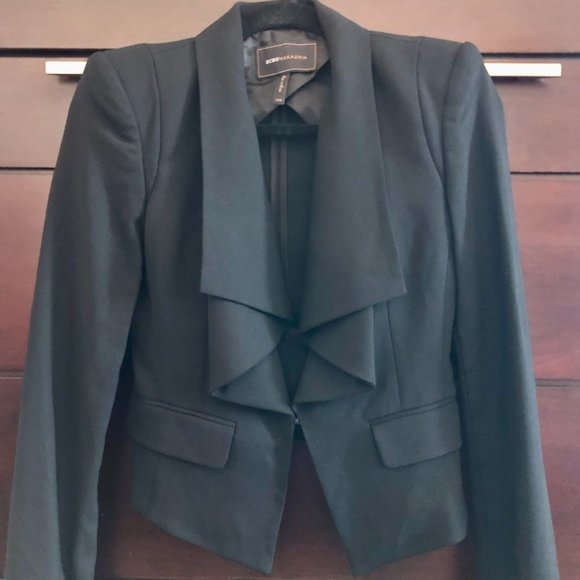 BCBGMaxAzria Cascading Collar Semi-Cropped Black Jacket XXS - Picture 7 of 16